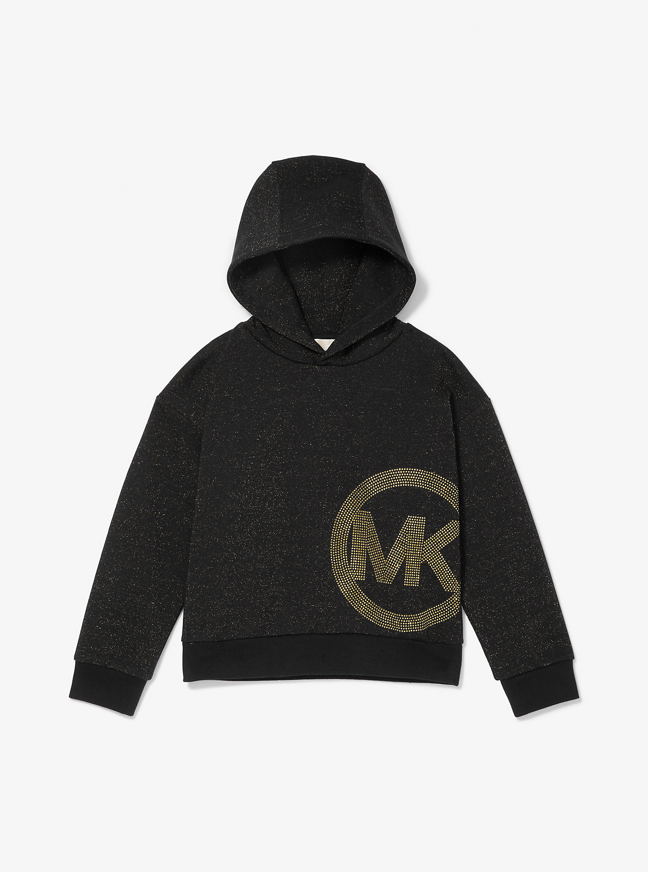 Metallisk strikket hettegenser med nagler og logo - SVART