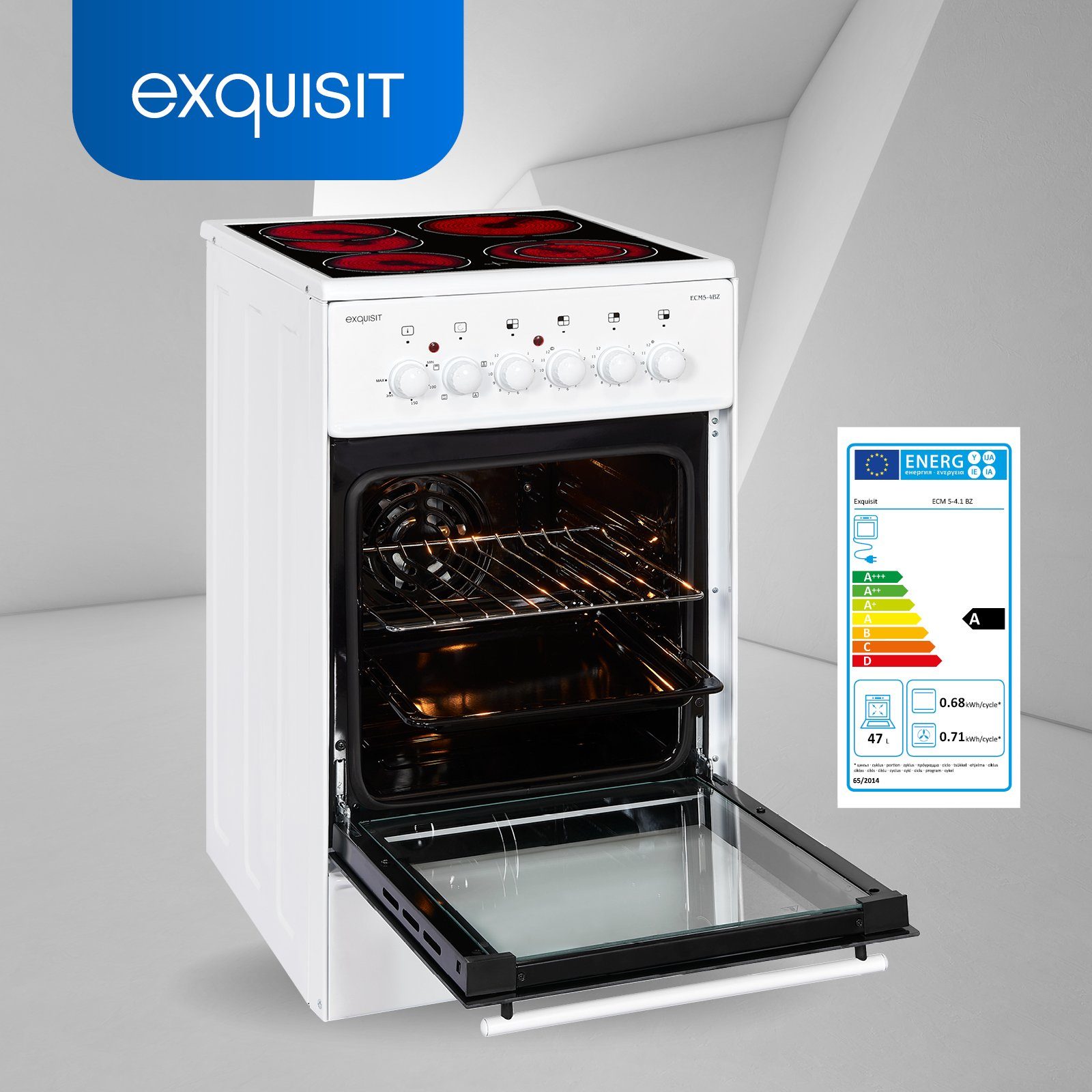 exquisit Elektro-Standherd ECM 5-4 BZ, Grill, Umluft, 2-Kreisbräter & Bräterzone ideal für flexibles Kochen