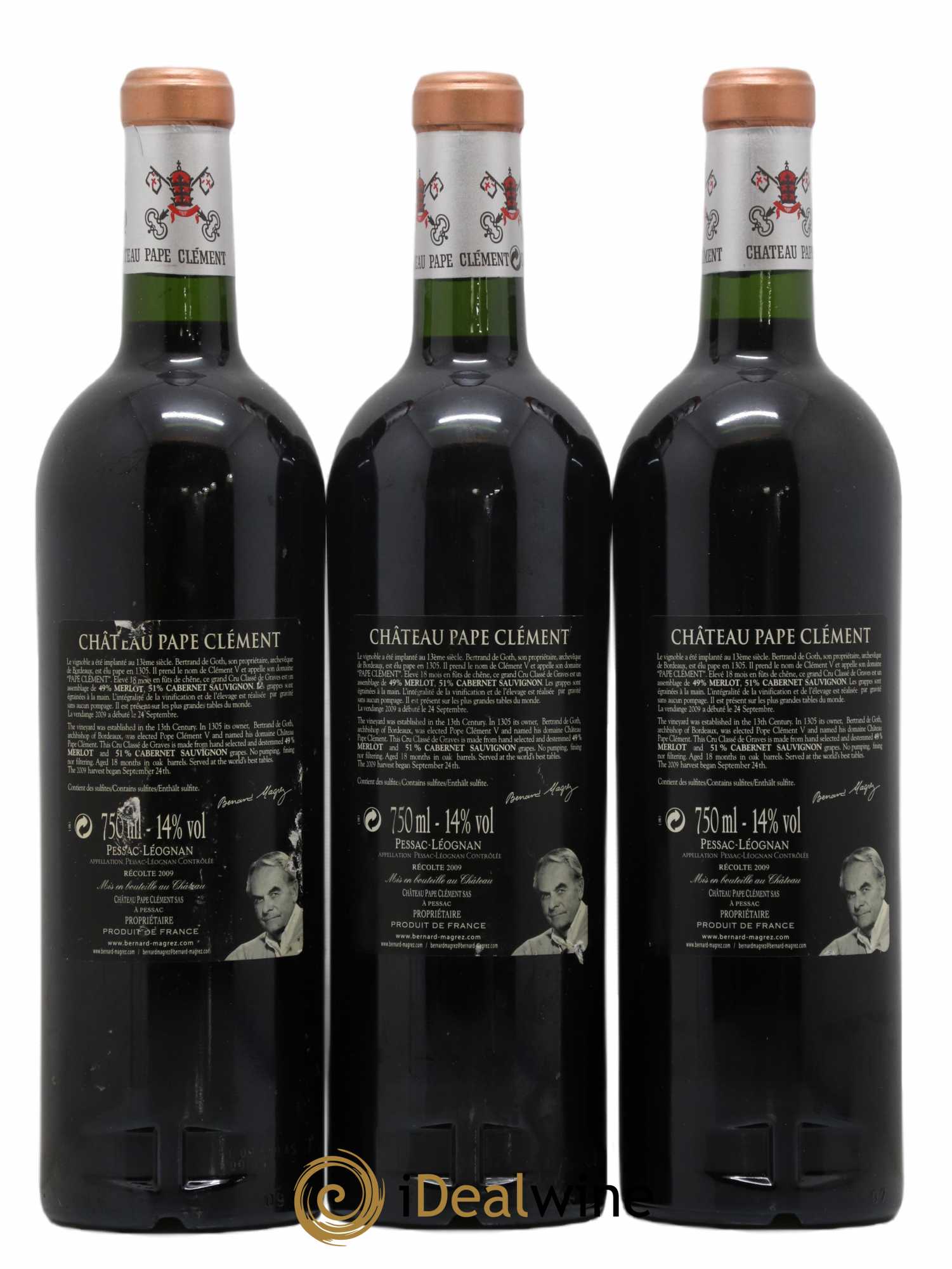 Château Pape Clément Cru Classé de Graves  2009 - Lot de 3 Bouteilles