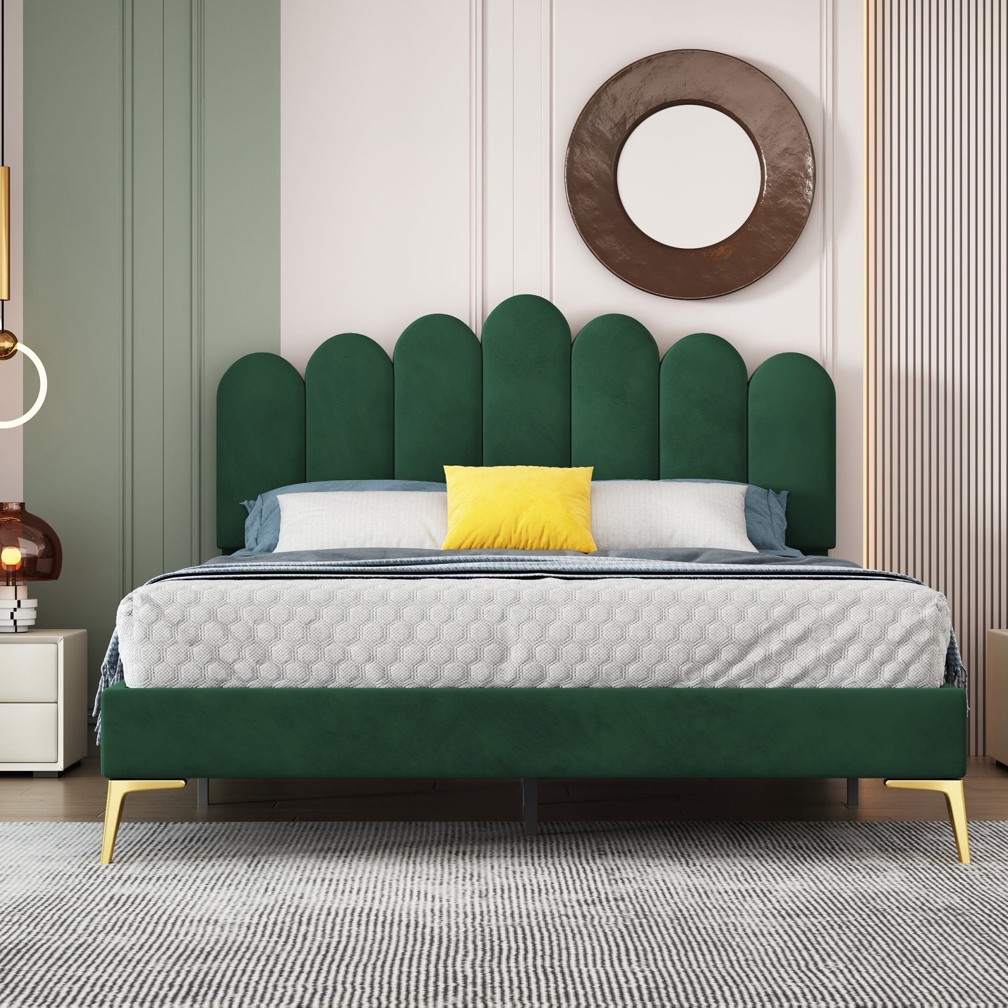 HAUSS SPLOE Polsterbett Polsterbett Funktionsbett Bettrahmen KInderbett Doppelbett (hautfreundlichem Samtstoff, Bettgestell mit Kopfteil und Lattenrost), ohne Matratze