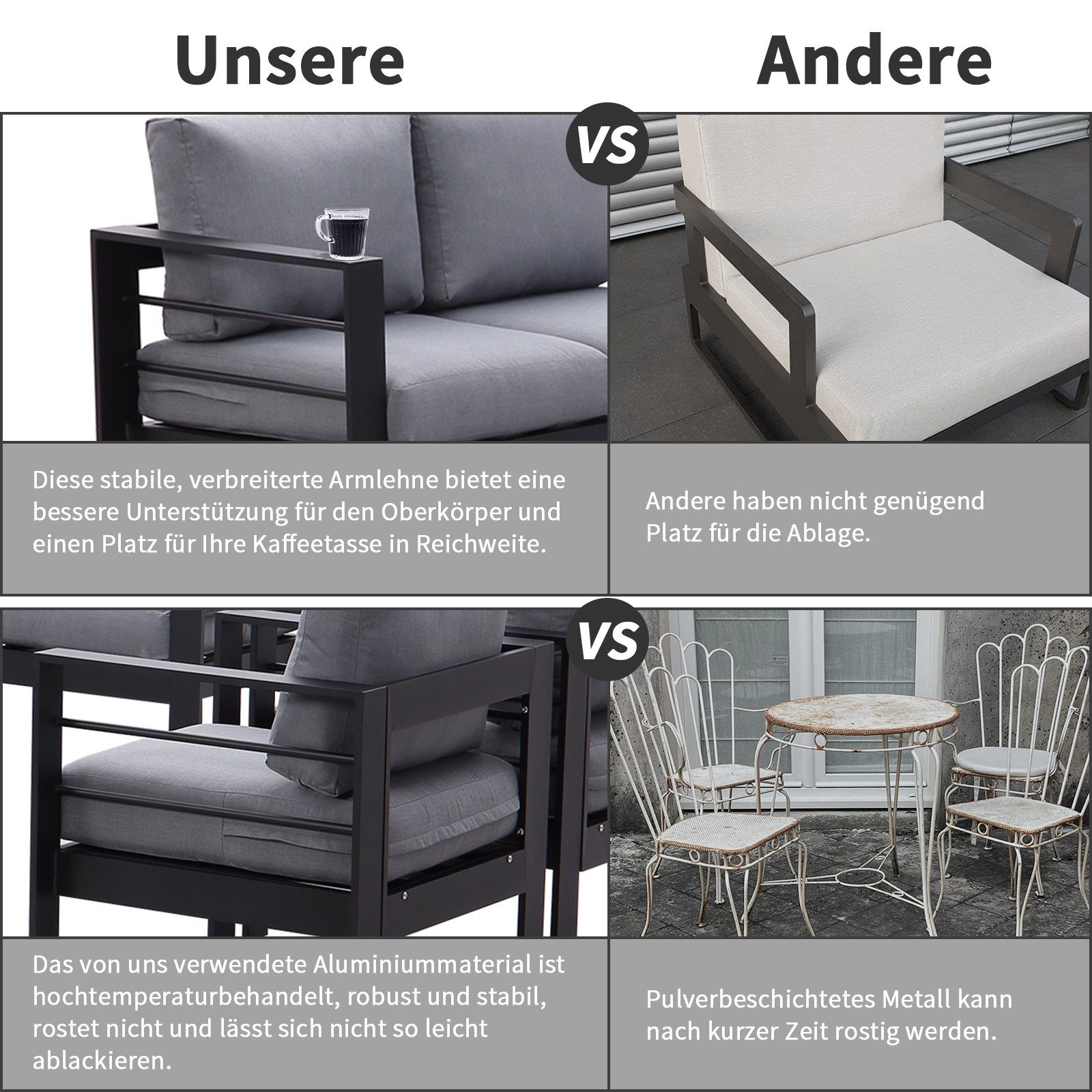 MeXo von GLP HOME Loungeset Gartenmöbel set sale aus Aluminium, Gartenlounge Set für 4-7 Personen, (Spar-Set, Essgruppe 4-5-tlg., 1x3er-Sofa, 1x2er-Sofa, 2xEinzelsessel, 1xTisch)
