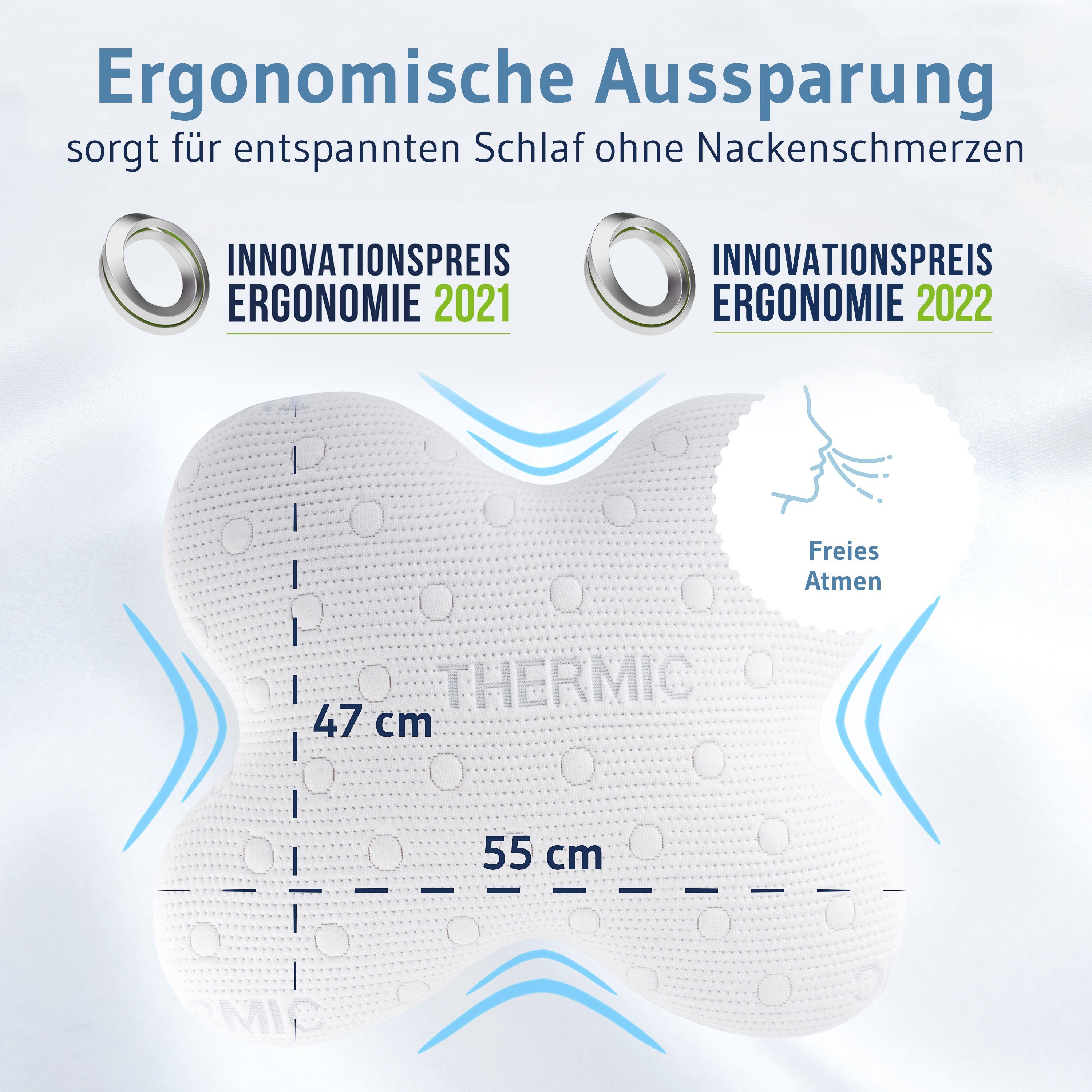 Third of Life Seitenschläferkissen ACAMAR, Ergonomisches Visco-Kopfkissen, Memory Foam Kissen mit Thermo-Bezug