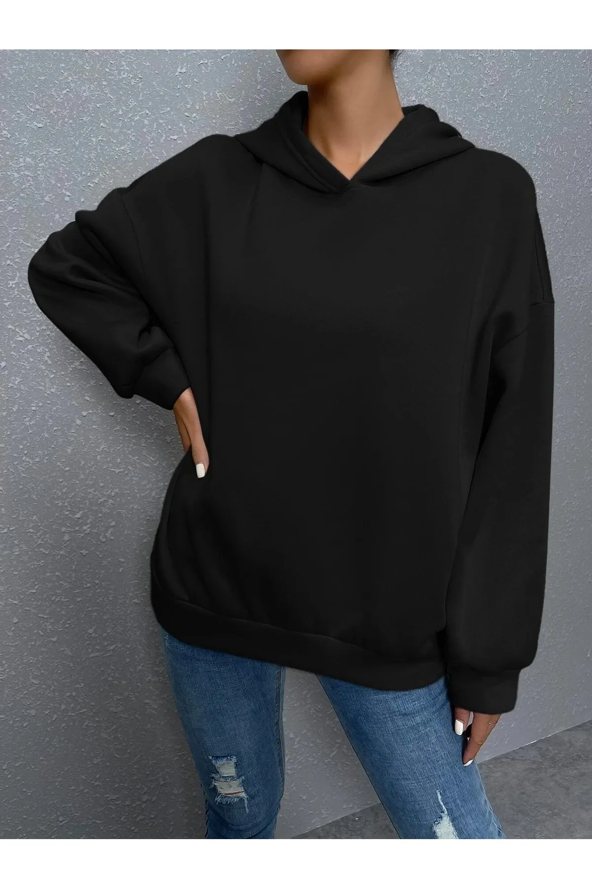 Know  Schwarzes Reverse Plain Nothing bedrucktes Oversize-Sweatshirt für Damen