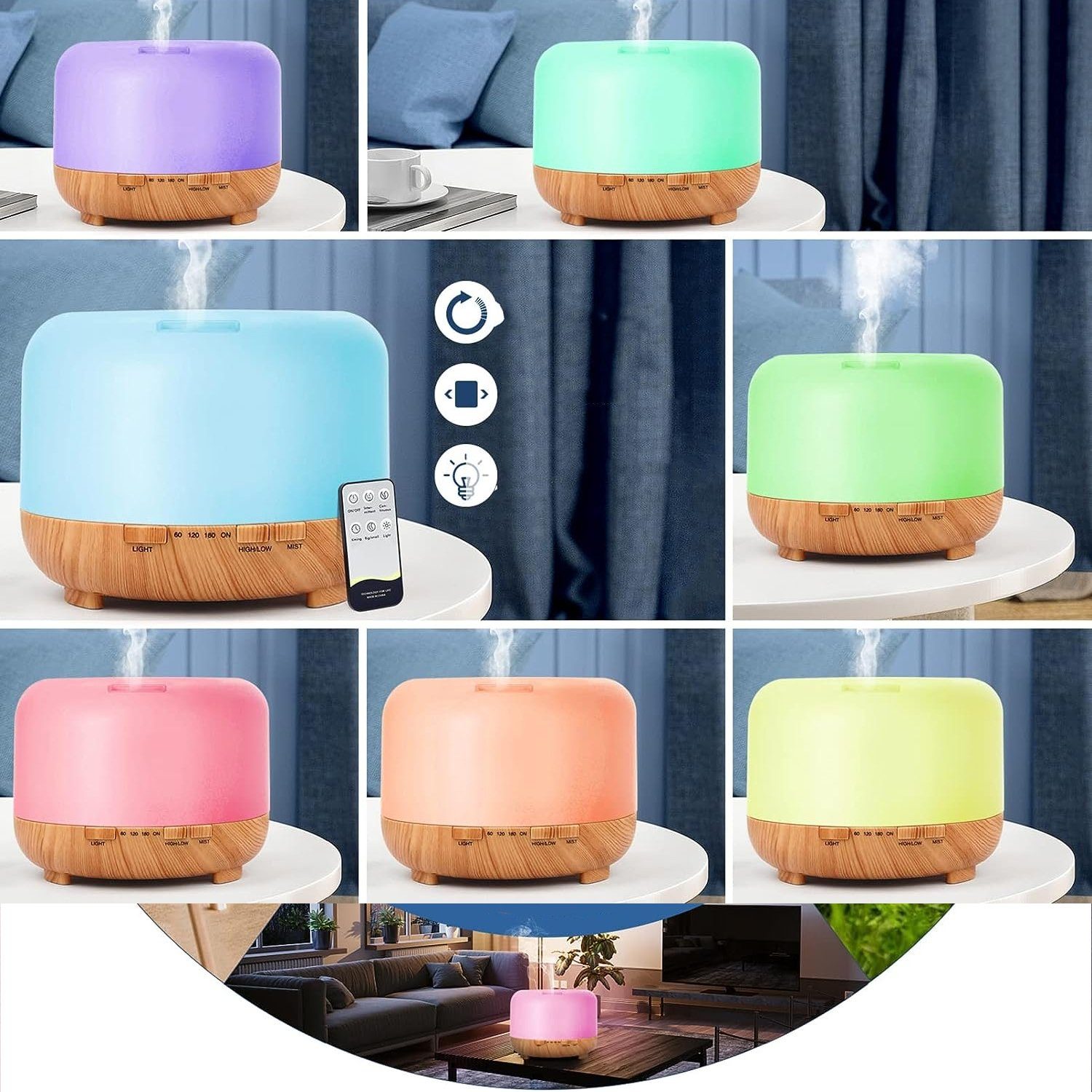 AKKEE Diffuser 500ml Aroma Diffuser, Ultraschall Aromatherapie Diffuser, 0,50 l Wassertank, für Ätherische Öle, Luftbefeuchter mit Timer, Automatische Abschaltung