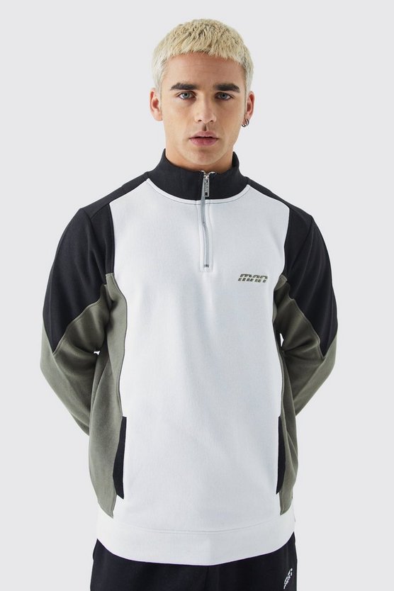 Man Colorblock Sweatshirt mit 1/4 Reißverschluss und Trichterkragen
