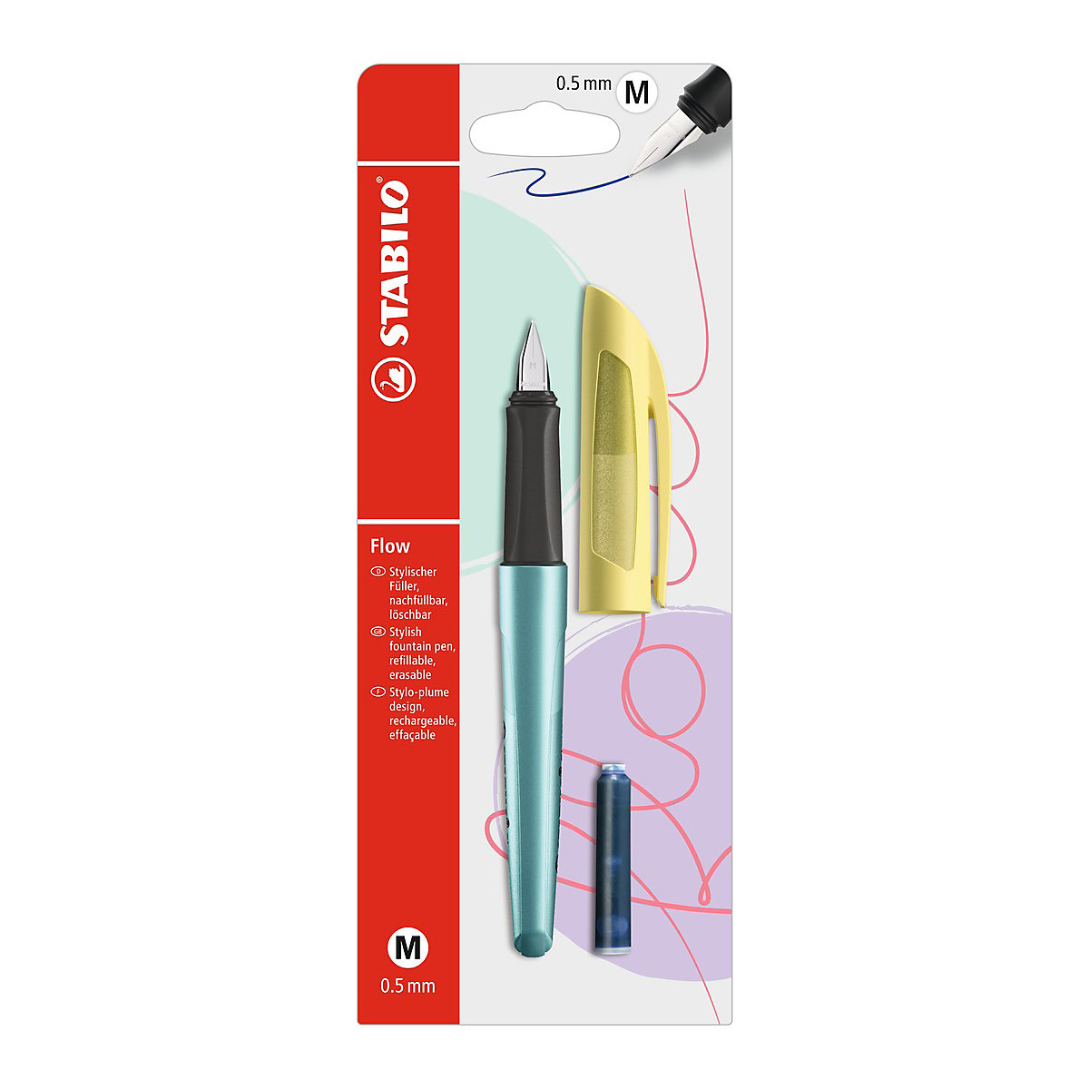 Füllhalter Flow COSMETIC M-Feder metallic blau/gelb, inkl. Patrone
