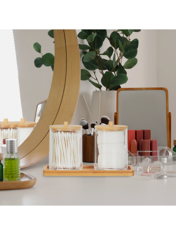 relaxdays Wattestäbchenbehälter in Transparent/ Natur günstig kaufen onesize