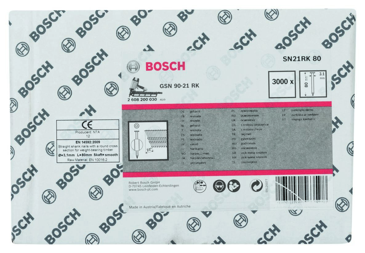 Bosch Blue Accessories 2608200030 SN21RK 80 Stripsøm 21° Ujævn Glat 80 mm 3000 stk.