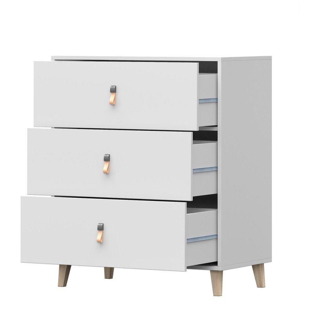 Kids Collective Kommode weiss Skandi mit drei Schubladen Kinderzimmer 96,5 cm hoch, 80 cm breit, Jugendzimmer, praktisches Sideboard, Mehrzweckschrank