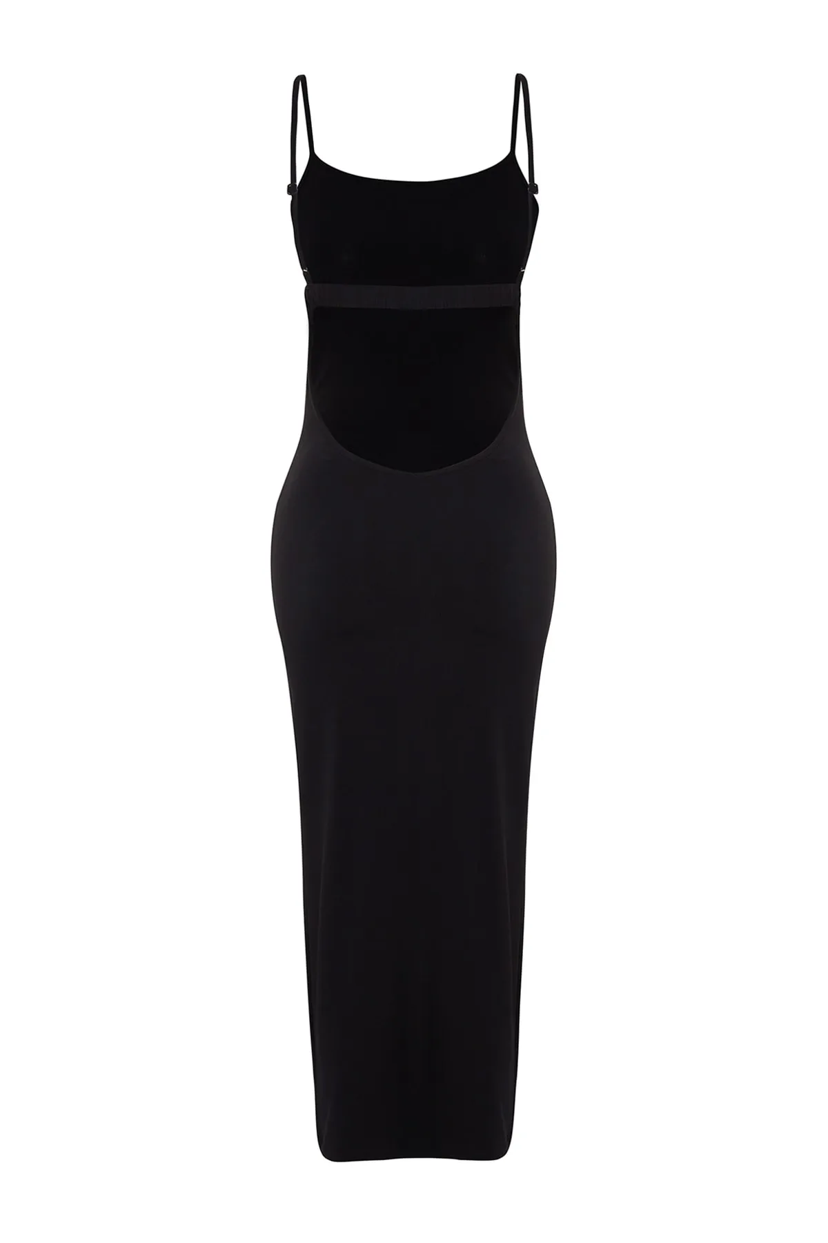 Trendyol Collection  Schwarzes, tailliertes, rückenfreies Maxi-Strandkleid aus Strick TBESS23EL00116