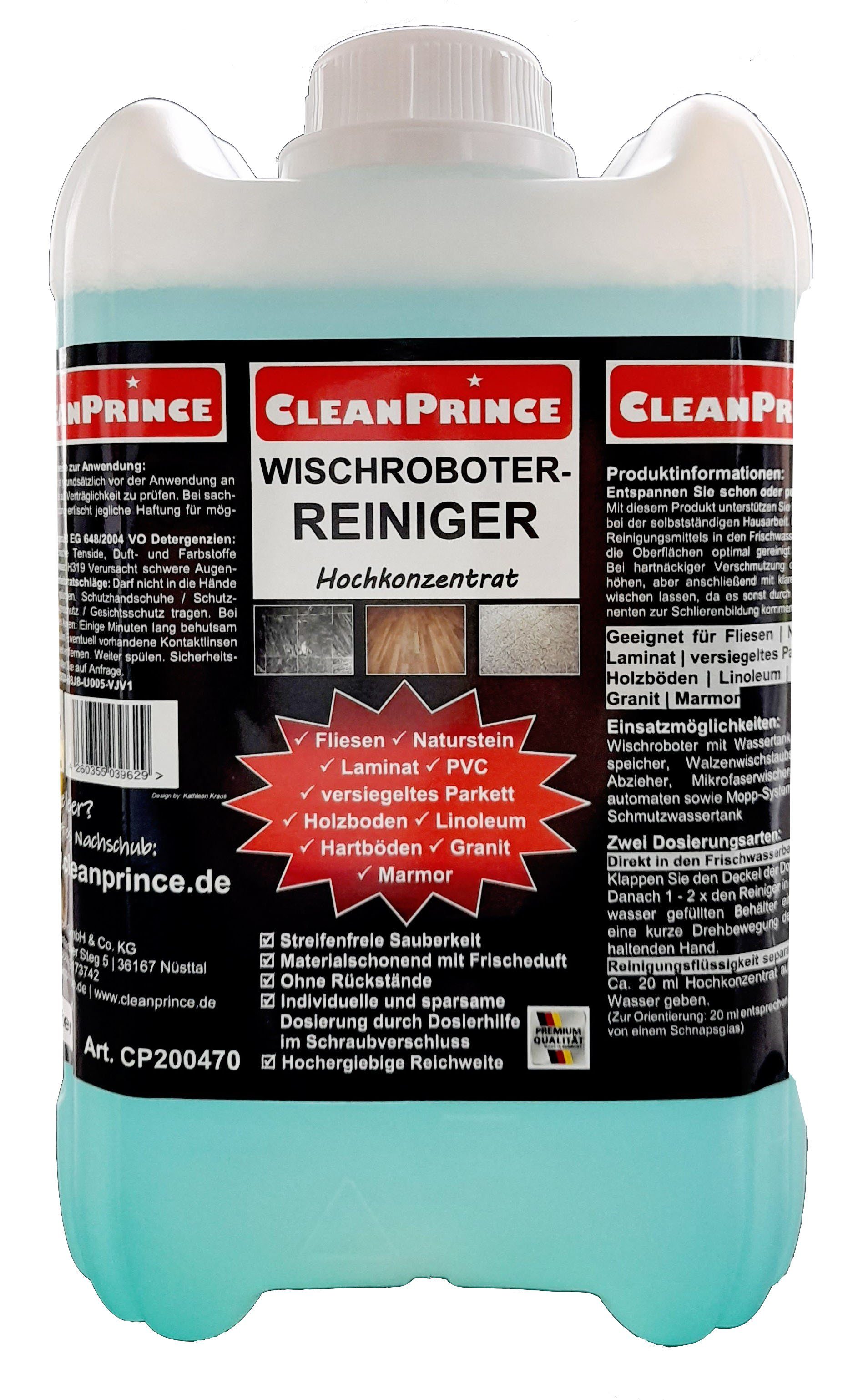 CleanPrince Wischroboter Reinigungsmittel Konzentrat 5 Liter Nachfüllkanister, Nachfüllkanister Wischroboterreinigungsmittel