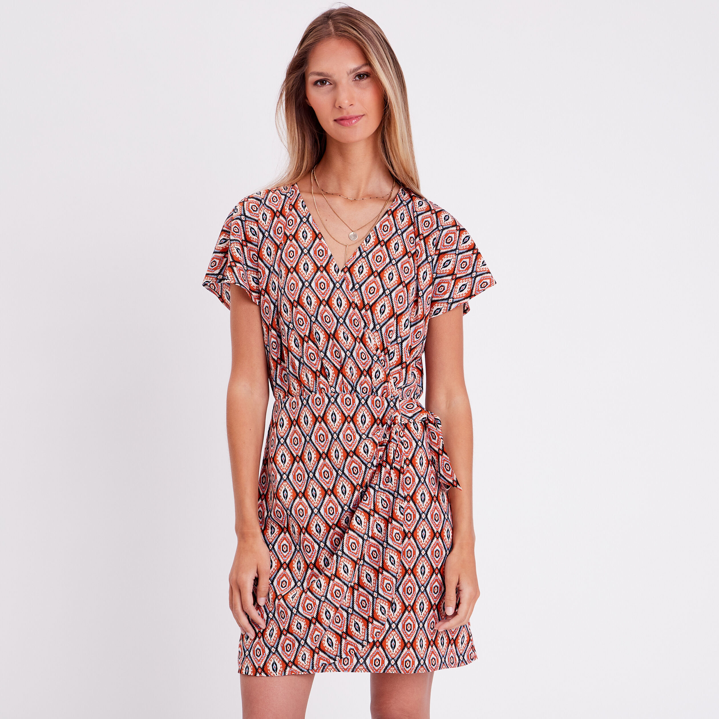 Robe portefeuille avec noeud beige femme | Cache Cache