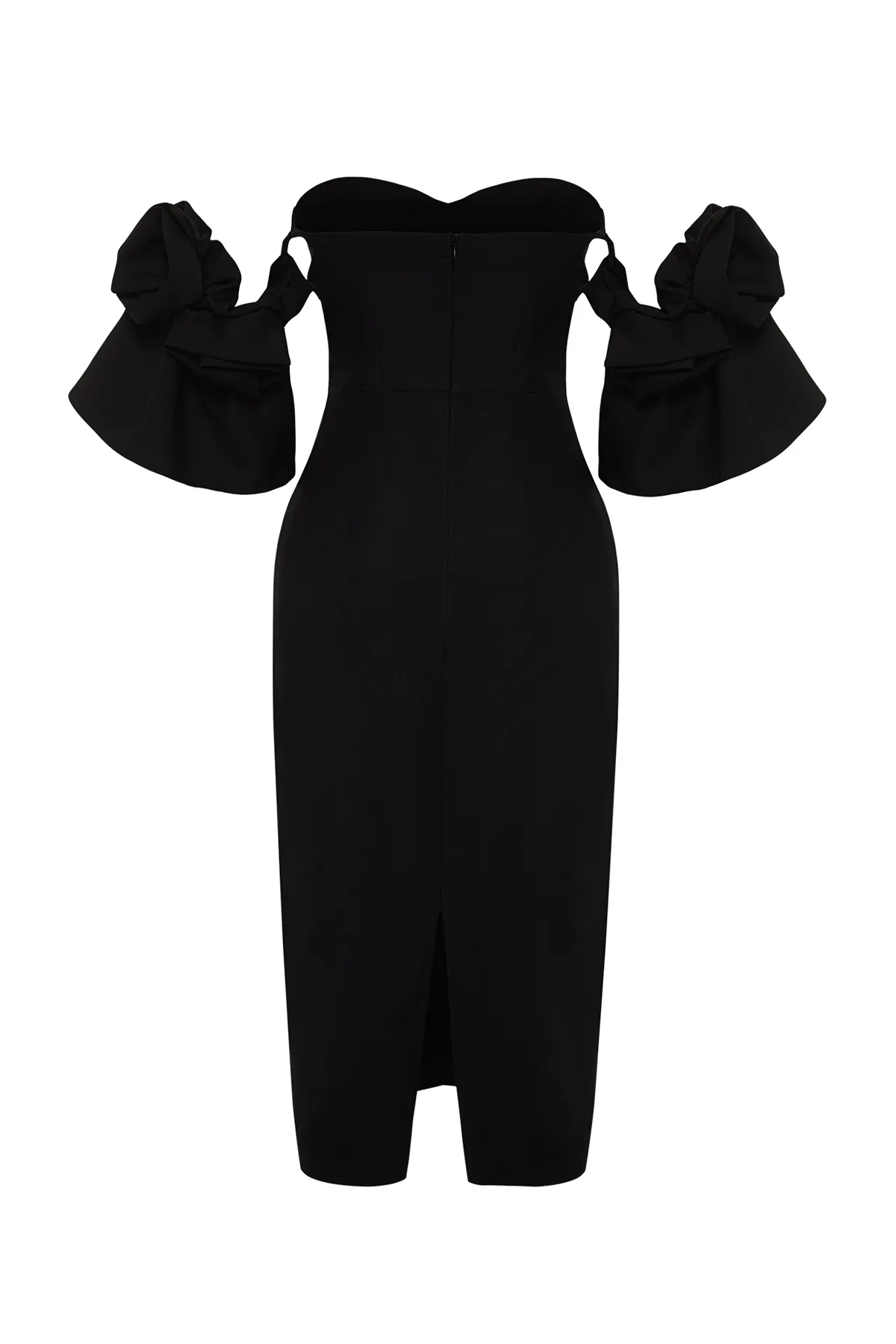 Trendyol Collection  Gewebtes elegantes Abendkleid mit schwarzen Rosen-Accessoires TPRSS23EL00541