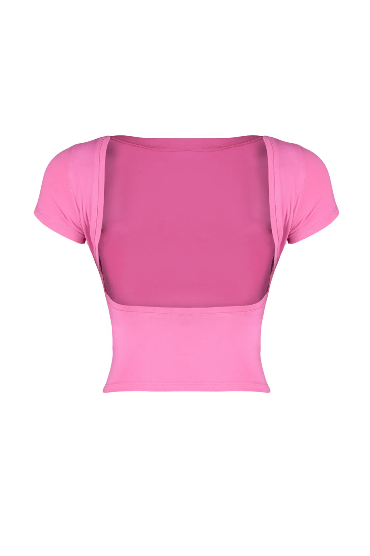 Trendyol Collection  Rosa, tief ausgeschnittene, kurze Strickbluse aus Baumwollstretch TWOSS23BZ00912