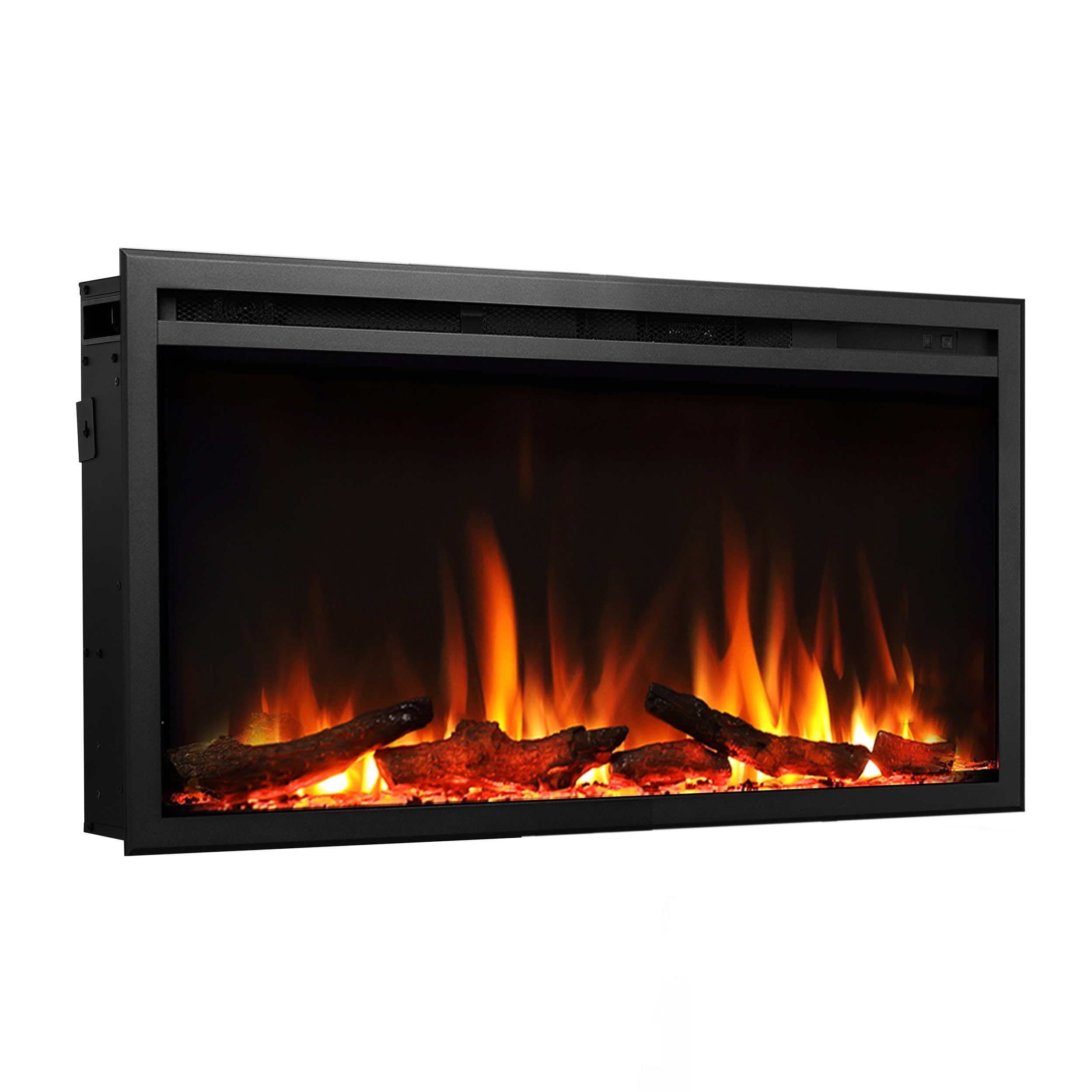 RICHEN Elektrokamin Atalanta, Einbaukamin mit Heizung 2000W, 3D-Flammeneffekt, integrierte Knisterfunktion, Fernbedienung, Timer, Thermostat