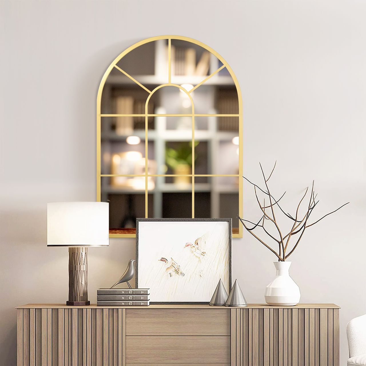 HOMCOM Wandspiegel Fensterspiegel 70 x 50cm Flurspiegel mit Metallrahmen Gold