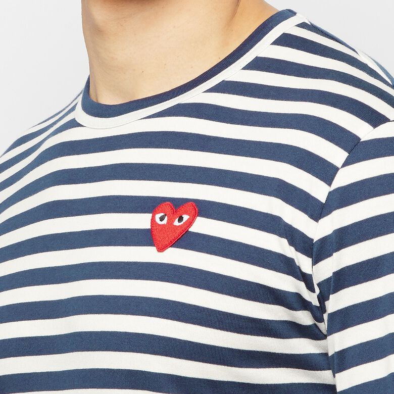 Comme des Garcons Play Play Red Heart Striped Long Sleeve T-Shirt navy/white