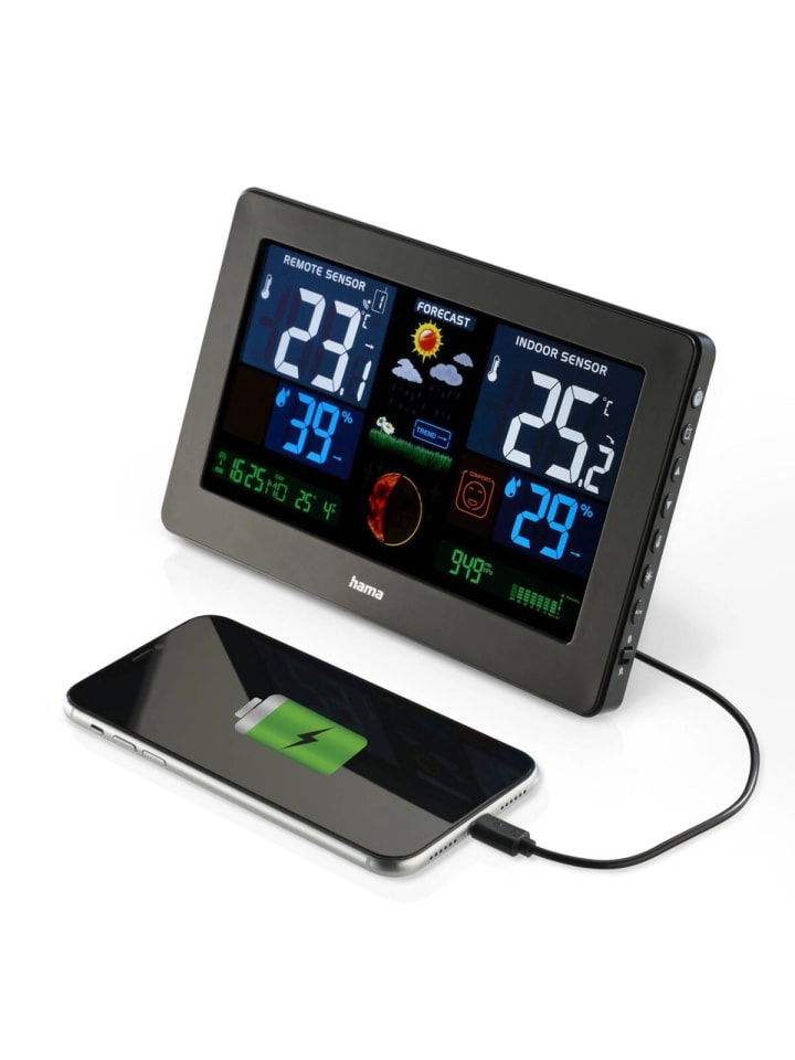 Hama Premium Wetterstation mit USB mit Powerbank-Funktion in Schwarz in Schwarz günstig kaufen onesize