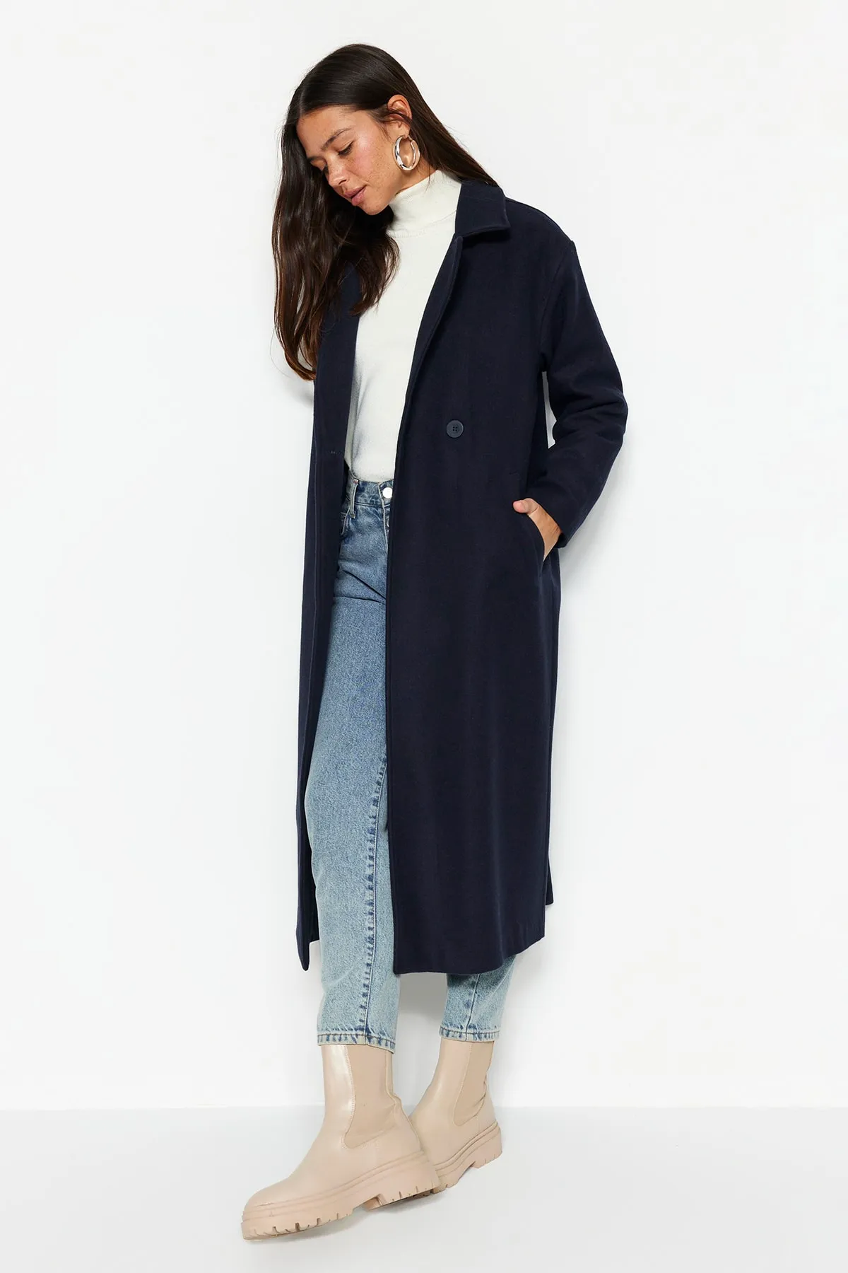 Trendyol Modest  Mantel - Dunkelblau - Zweireihig