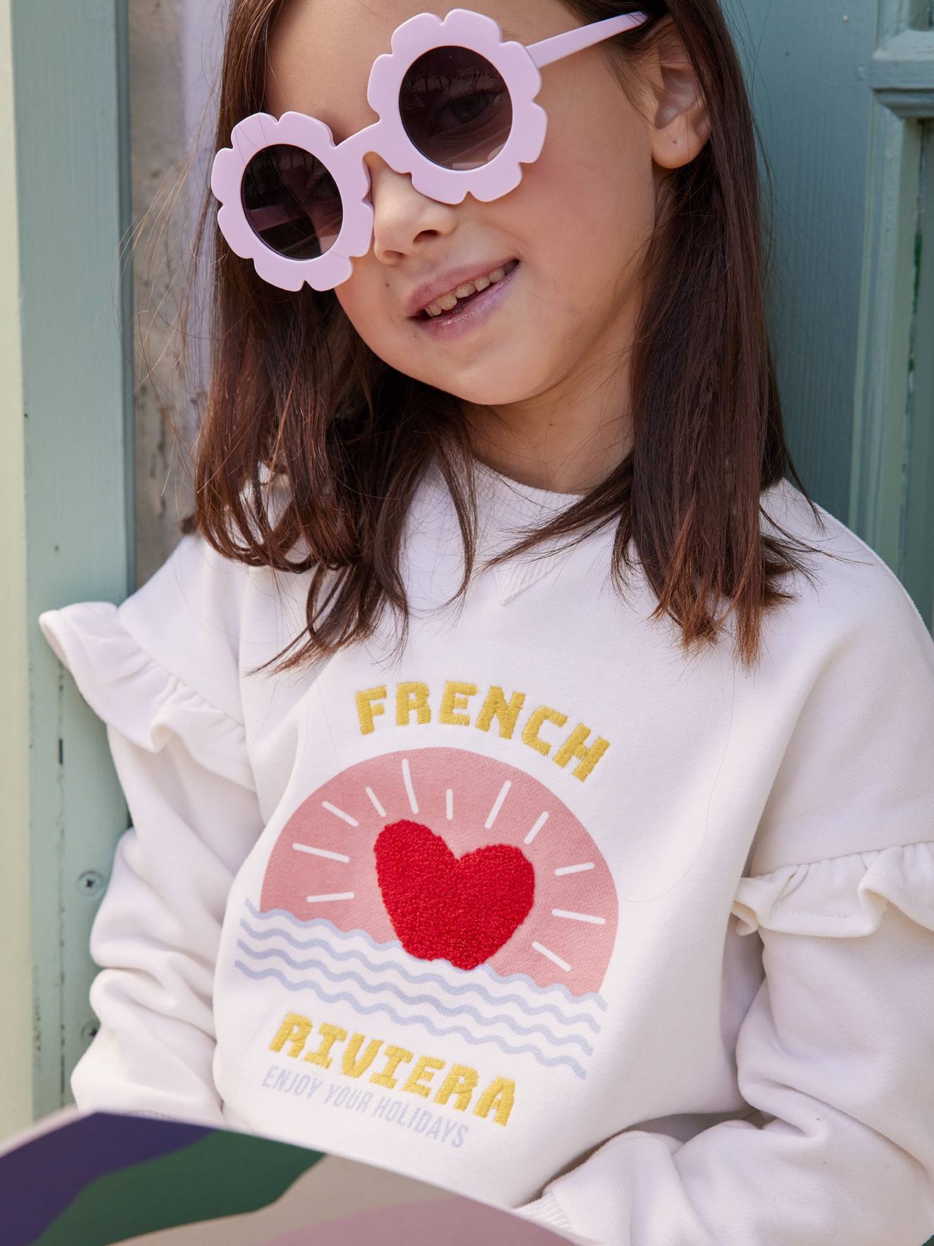 Lunettes de soleil forme fleurs fille rose clair uni