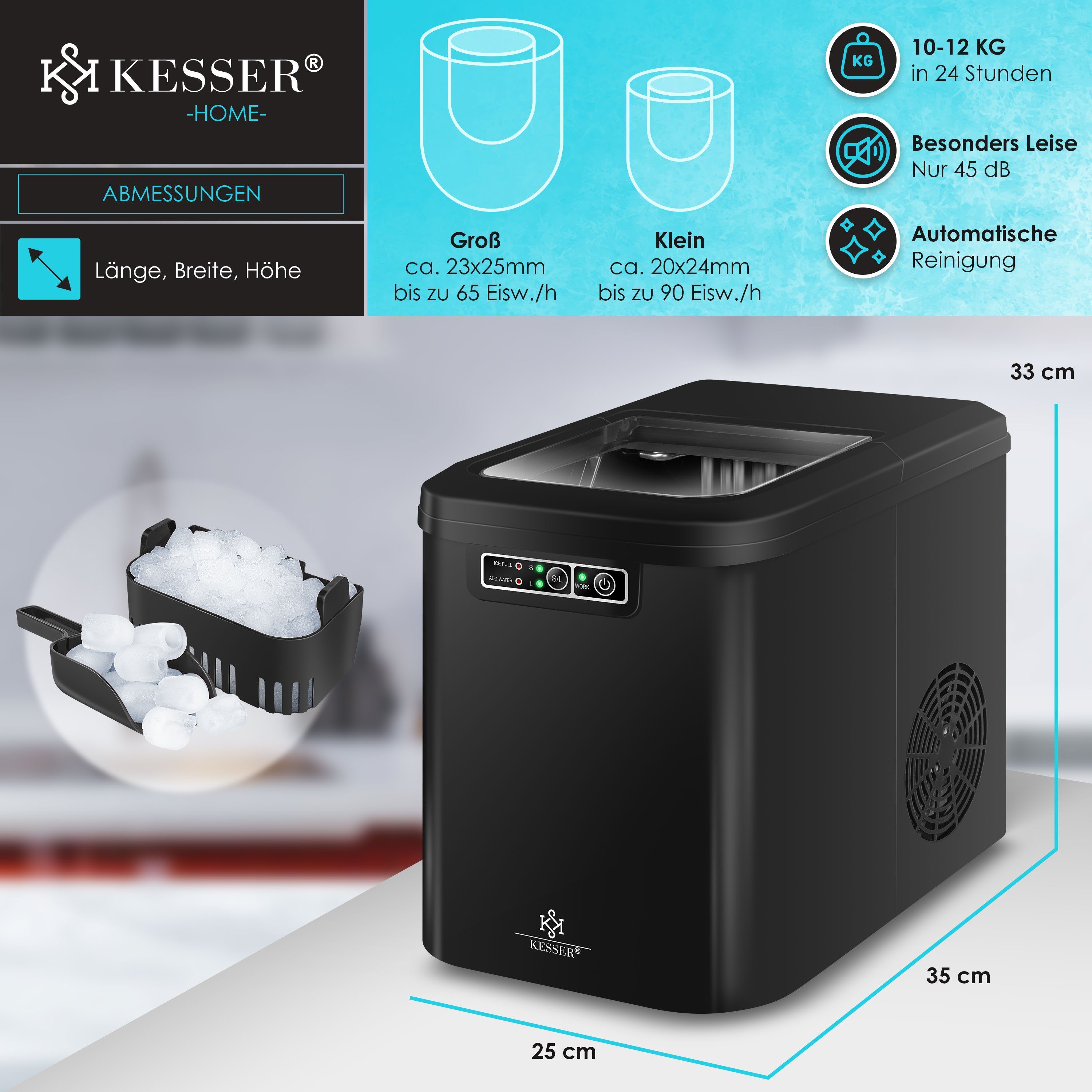 KESSER Eiswürfelmaschine, Eiswürfelbereiter Eiswürfelmaschine Edelstahl Ice Maker