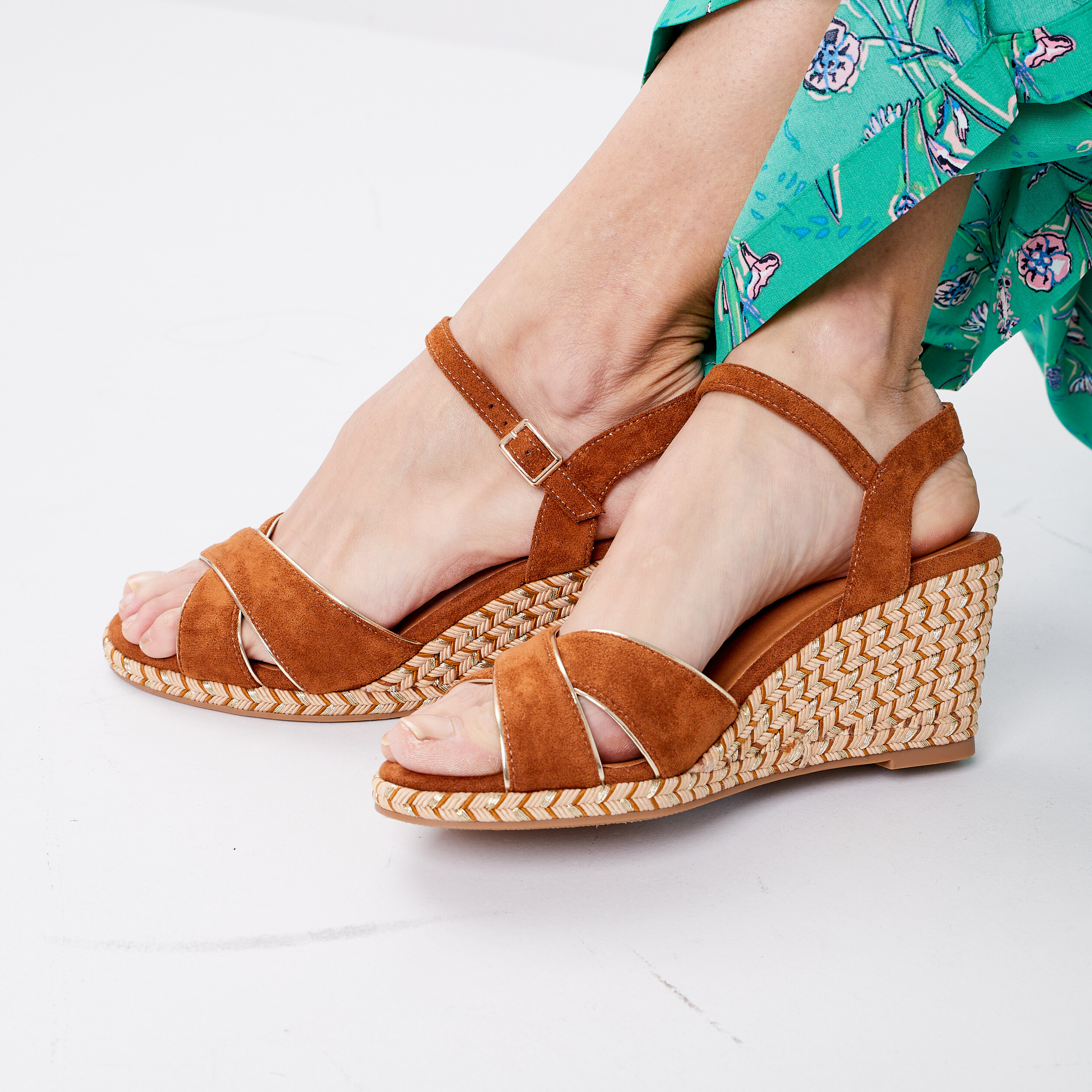Sandales à talons compensés marron femme | La Halle