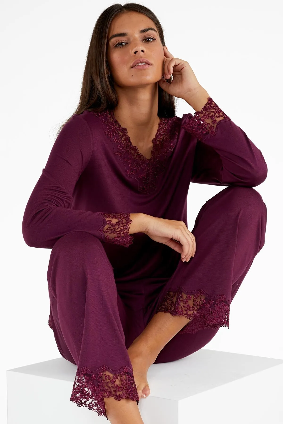 AYYILDIZ  4005 Pflaumenpyjama-Set
