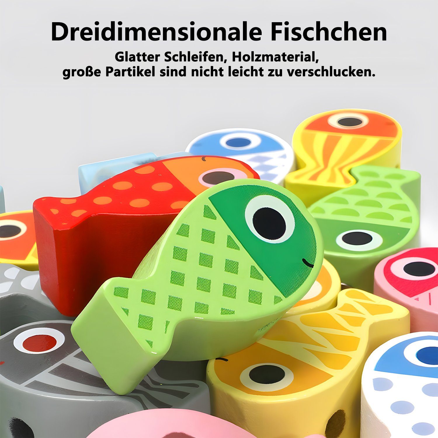 Wenta Lernspielzeug Magnetische Angelspiel Holzspielzeug (Fischspielzeug, Montessori, Feinmotorik Lernen, Weihnachtsgeschenk), Massivholz Baustein Wiehnachten Geschenk