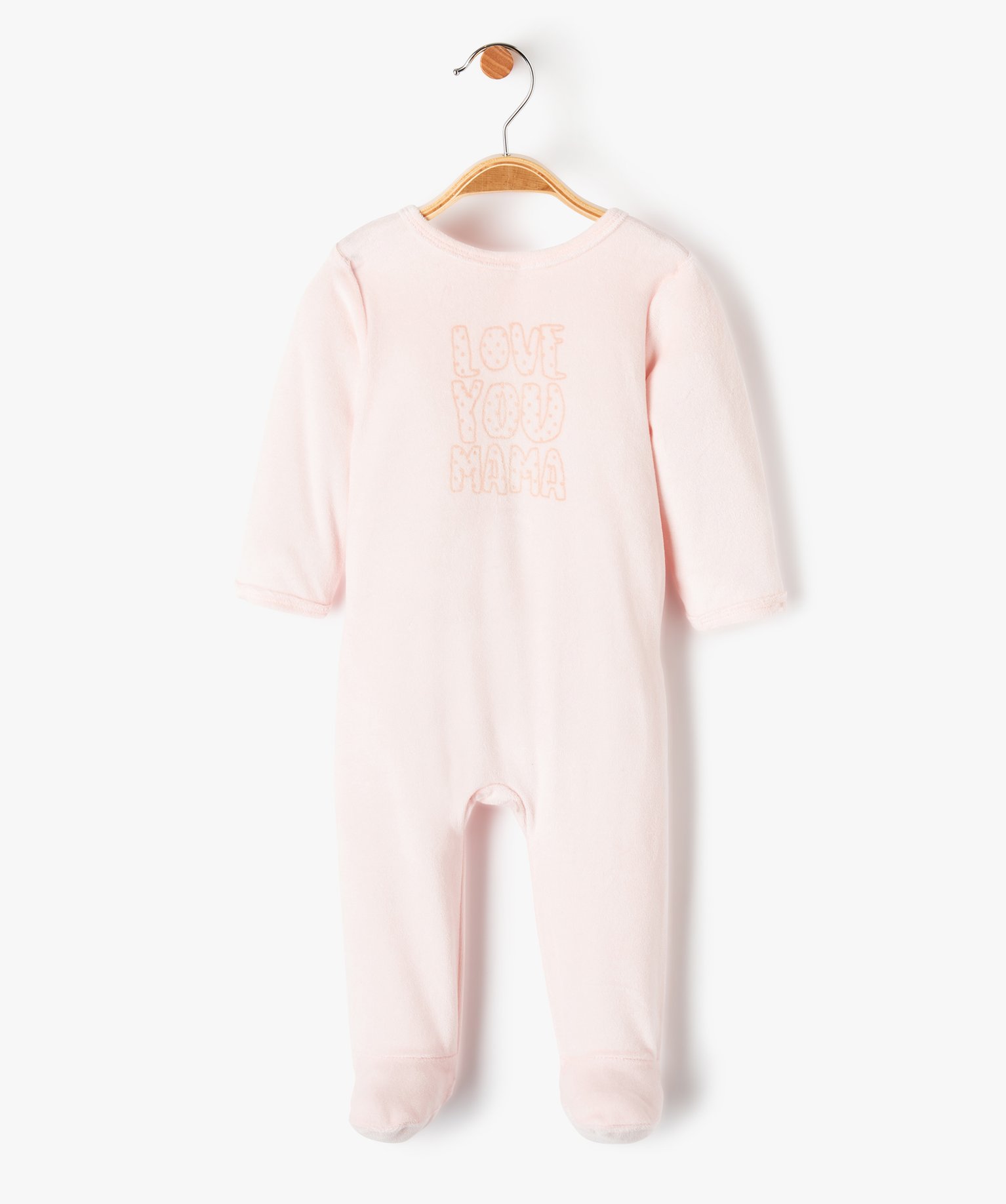 Pyjama bébé en velours avec ouverture pont-dos rose | GEMO