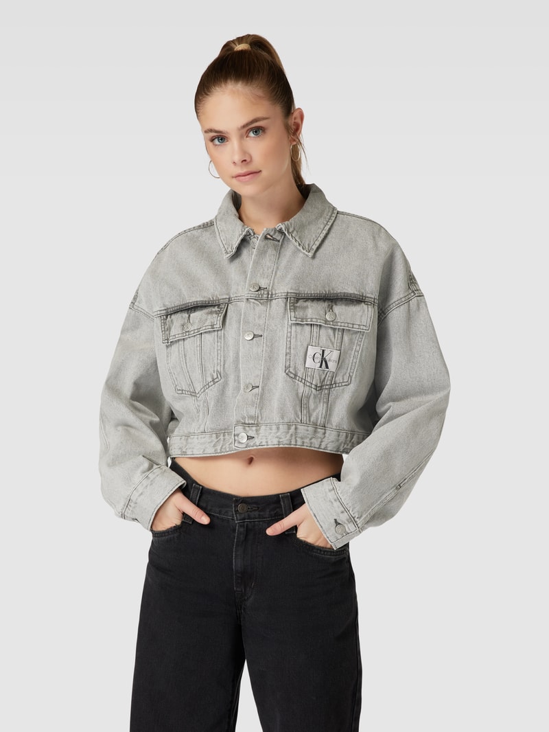 Cropped Jeansjacke im Oversized-Look in hellgrau