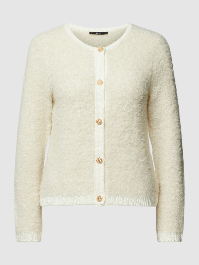 Strickjacke mit Rundhalsausschnitt und Knopfleiste in offwhite