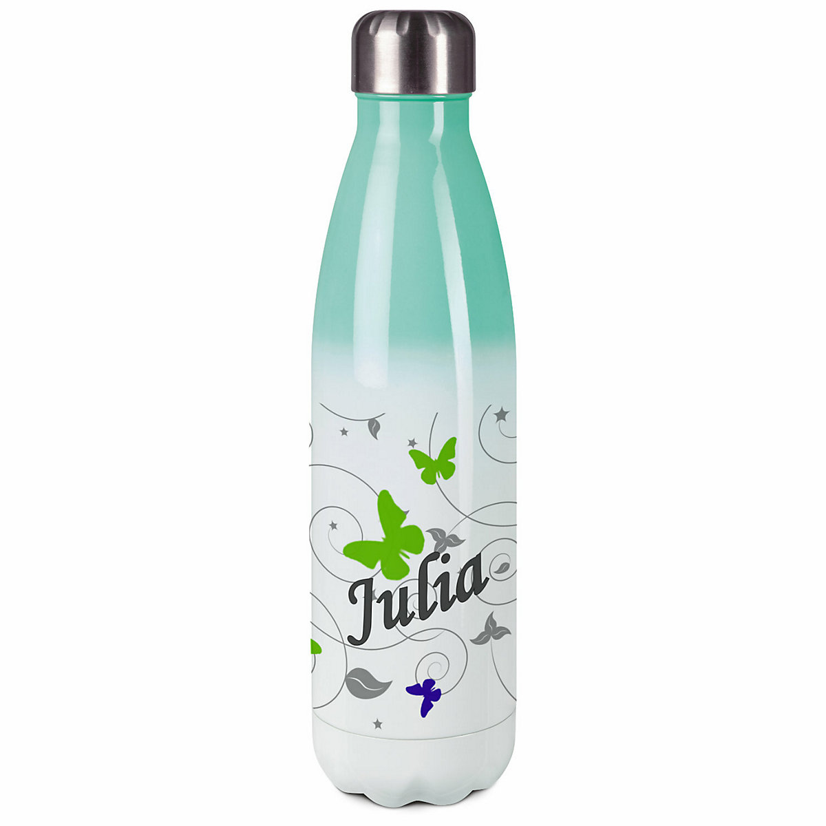 Edelstahl Kinder Thermoflasche / Trinkflasche bunt Schmetterling Ornamente Farbe blau grün Spülmaschinenfest, Auslaufsicher, Bruchfest, Doppelwandig, Für Heißgetränke geeignet, Mit Deckel, Isolie