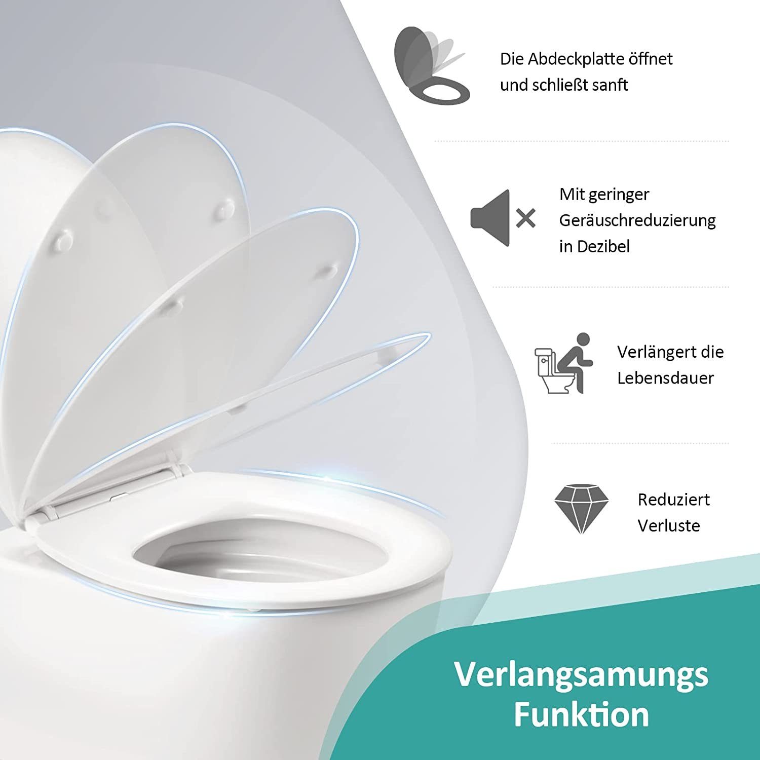 EMKE WC-Sitz Toilettendeckel mit Absenkautomatik, Klodeckel Weiß Klobrille Abnehmbar Toilettensitz bis 150KG
