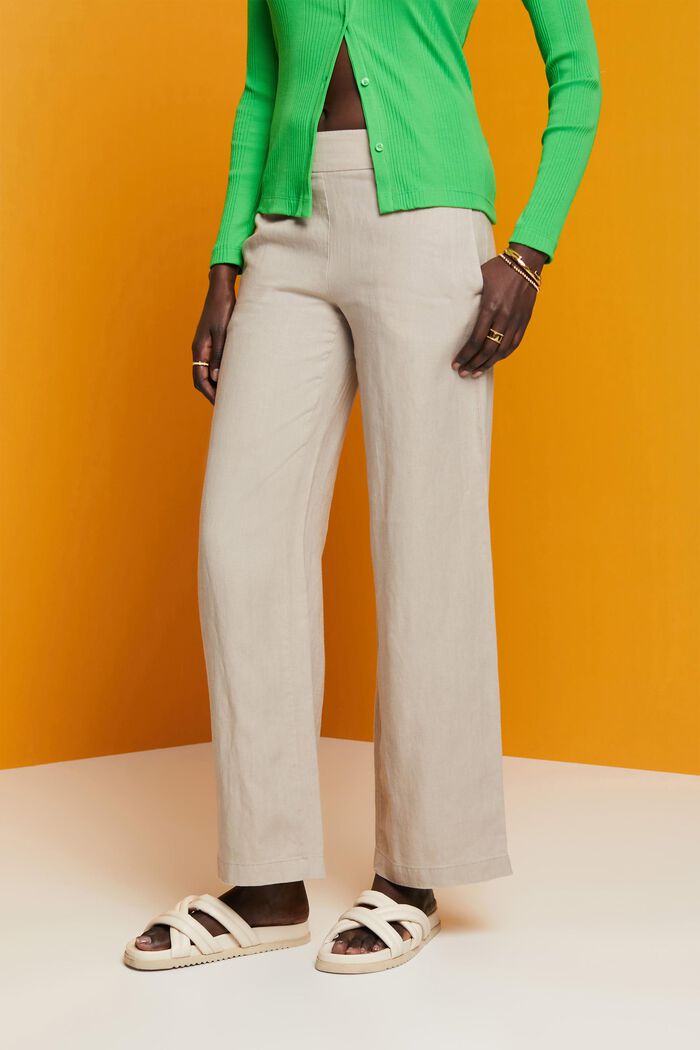 Pull-on-Leinenhose mit weitem Bein
