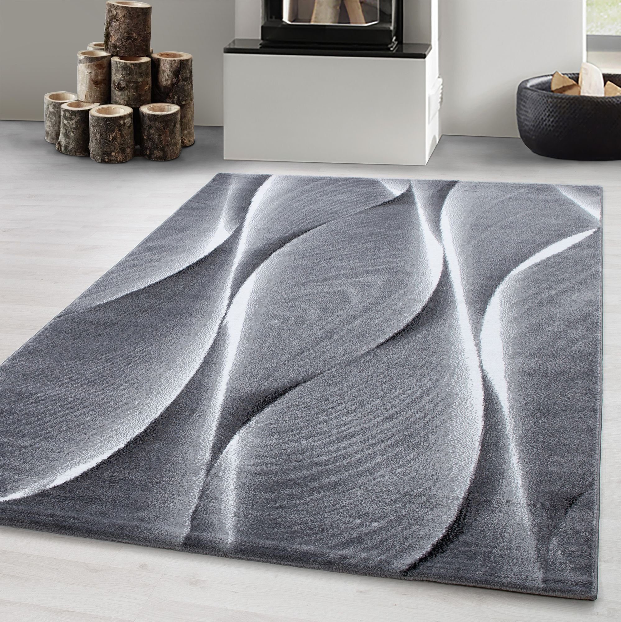 Designteppich Ombre Design, Carpetsale24, Läufer, Höhe: 12 mm, Modern Kurzflor Teppich Wohnzimmer Wellen Holz Optik versch. größe