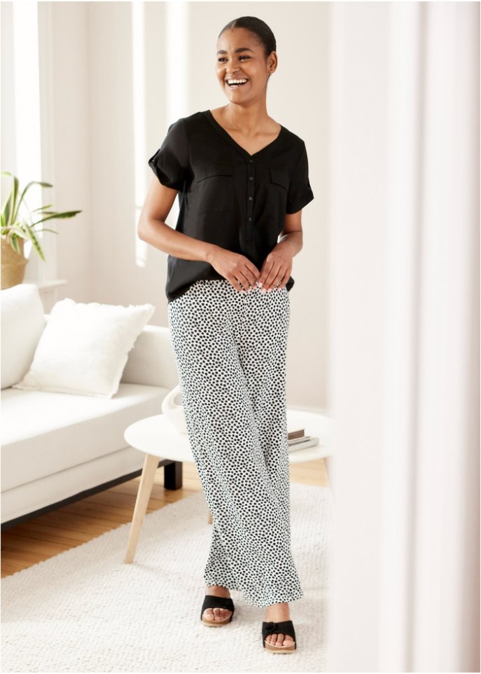 Jersey-Palazzohose mit Bequembund, bedruckt