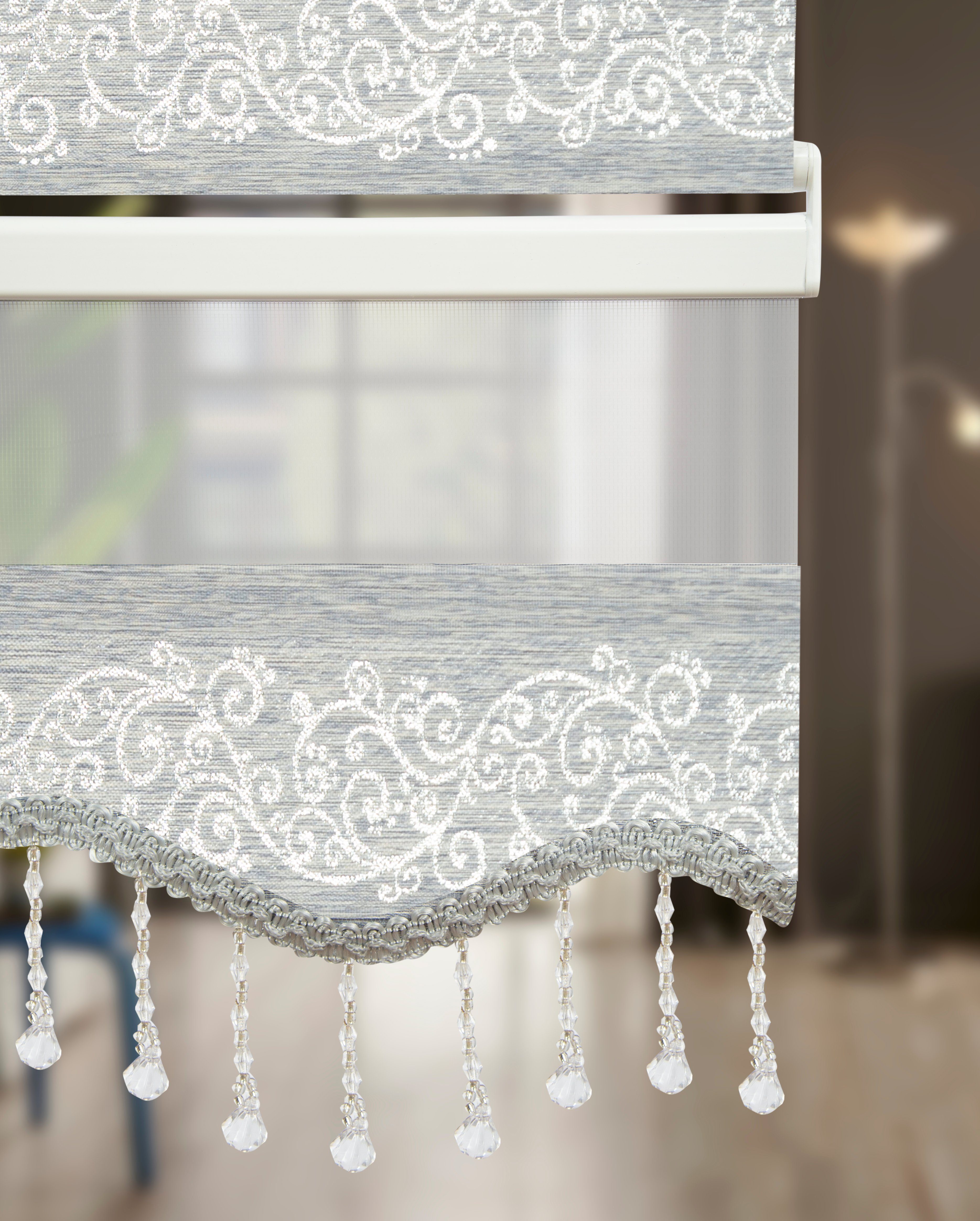 Doppelrollo Doppelrollo Duo Rollo Klemmfix ohne Bohren mit Muster Motiv in Grau, Storperde24, Lichtschutz, Fensterrahmenmontage mit Klemmträger