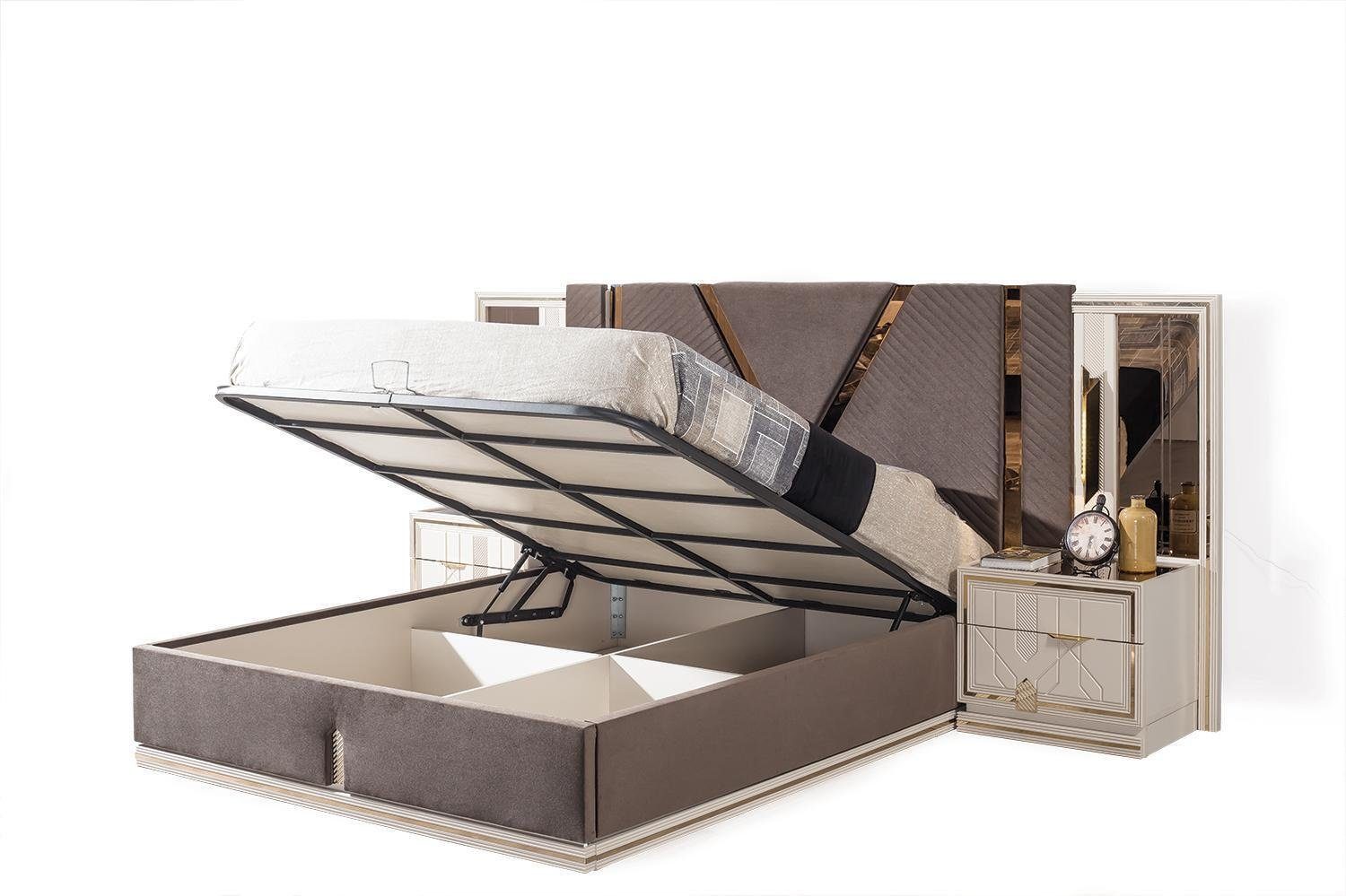 JVmoebel Schlafzimmer-Set Luxus Schlafzimmer Set Bett 2x Nachttische Kleiderschrank Design, (7-St., Bett, 2x Nachttisch, Kleiderschrank, Schminktisch, Spiegel, Hocker), Made in Europa