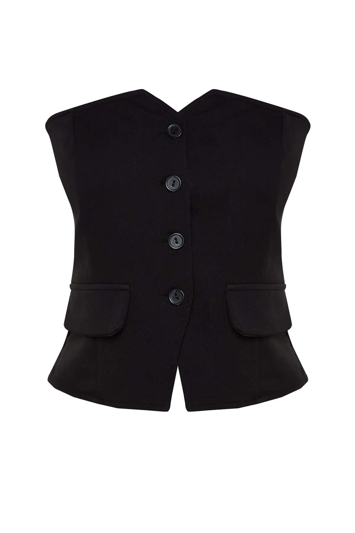 Trendyol Collection  Schwarze, schmal geschnittene, trägerlose Webweste TWOAW24YE00034