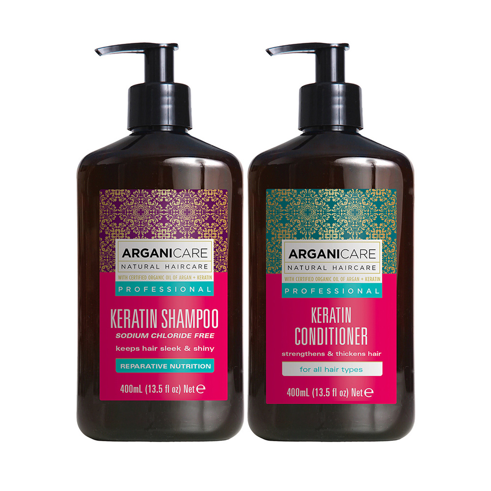 Arganicare Duo réparateur et fortifiant à la kérati ne tous types de cheveux Shampooing  et apr ès shampooing