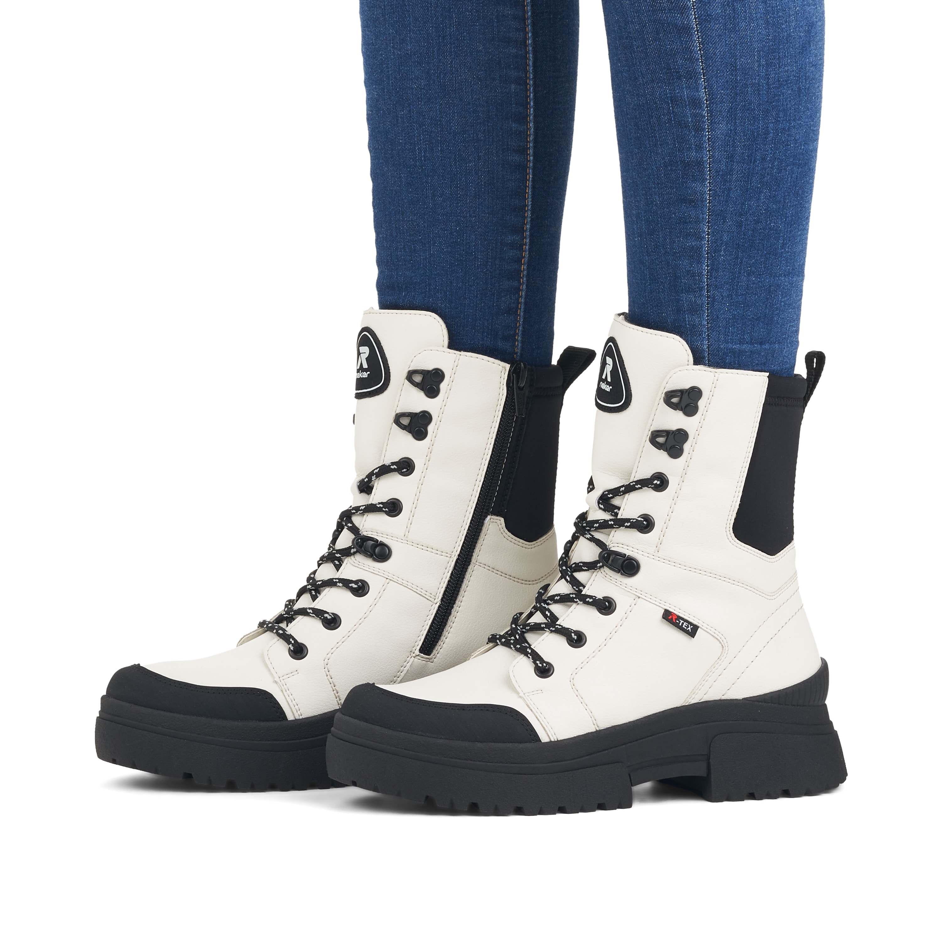 Rieker Damen Schnürstiefel snow-white deep-black
