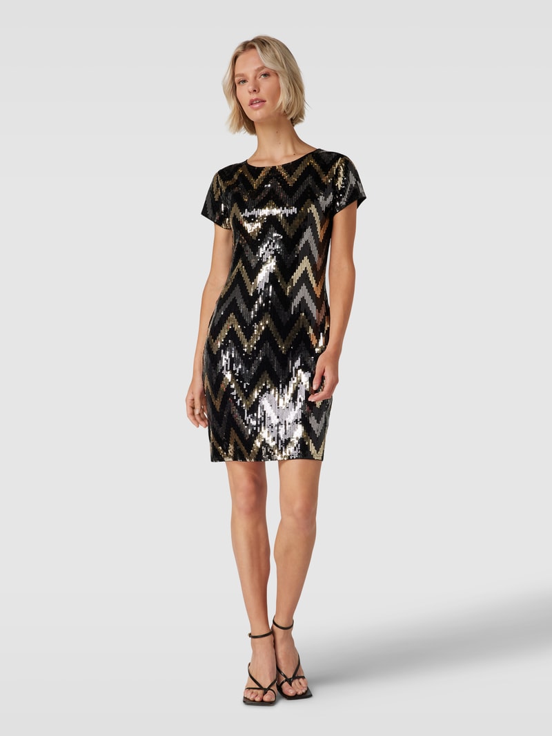 Cocktailkleid mit Paillettenbesatz in schwarz