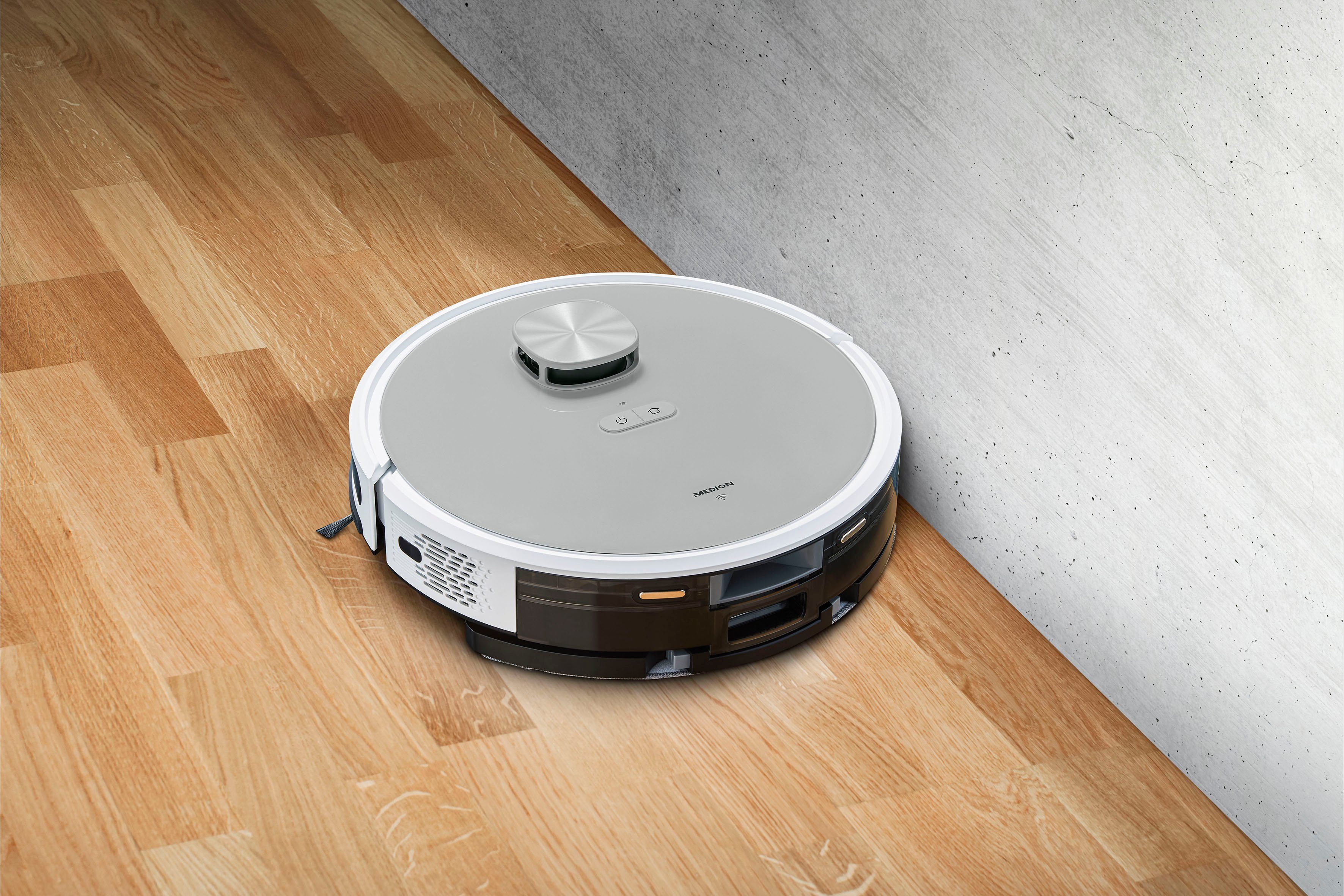 Medion® Nass-Trocken-Saugroboter Saug- und Wischroboter mit Absaugstation (X21 SW), App Steuerung und automatische Entleerung