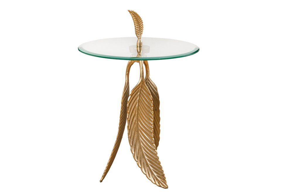 riess-ambiente Beistelltisch FEATHER 65cm gold (Einzelartikel, 1-St), Wohnzimmer · Glas · Metall · rund · Handarbeit · Modern Design