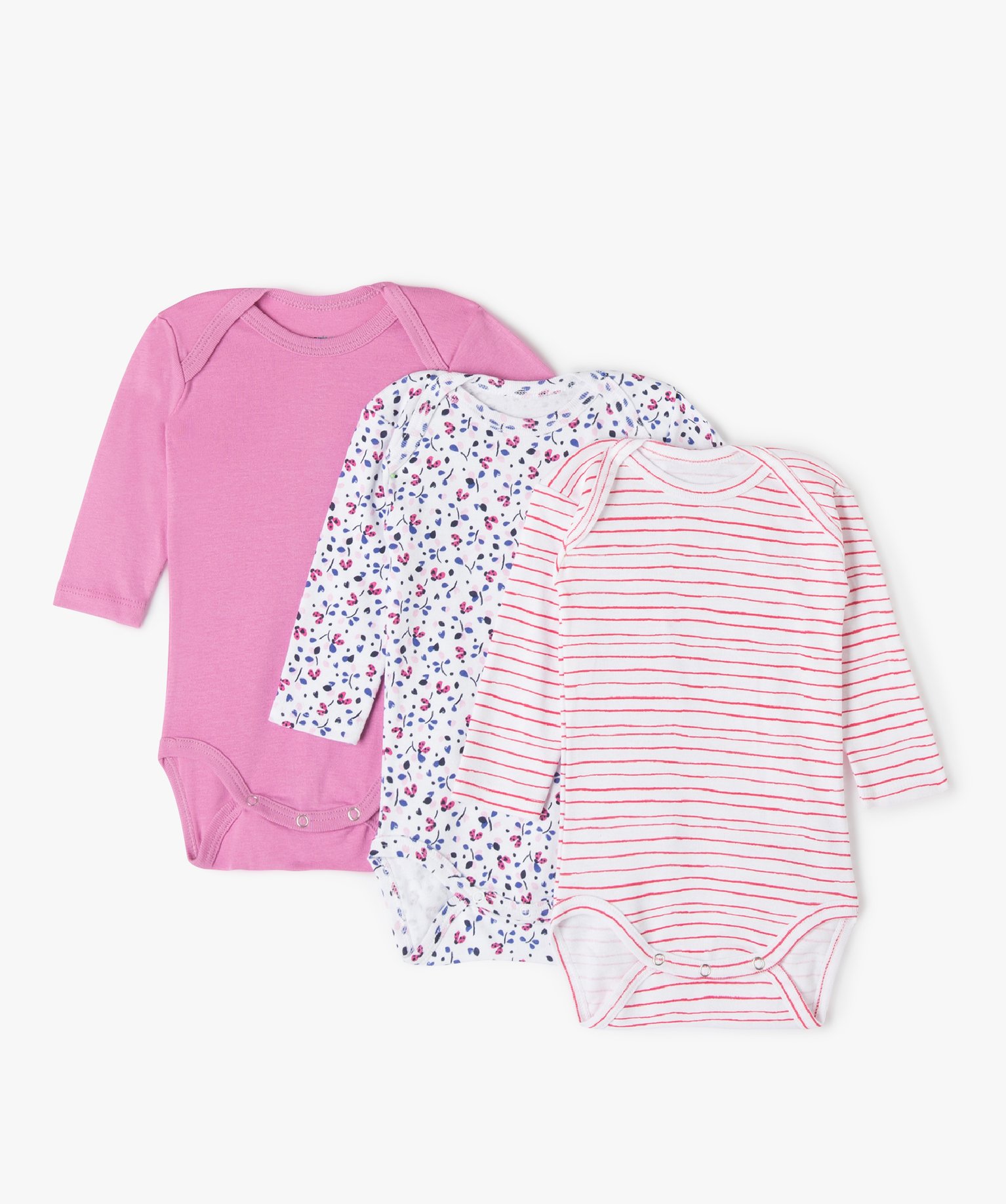 Bodies bébé à manches longues encolure américaine (lot d... rose fonce | GEMO
