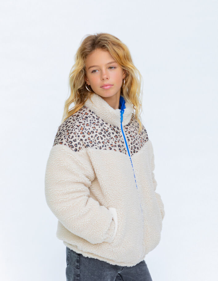 Doudoune réversible bleue et Sherpa écru fille