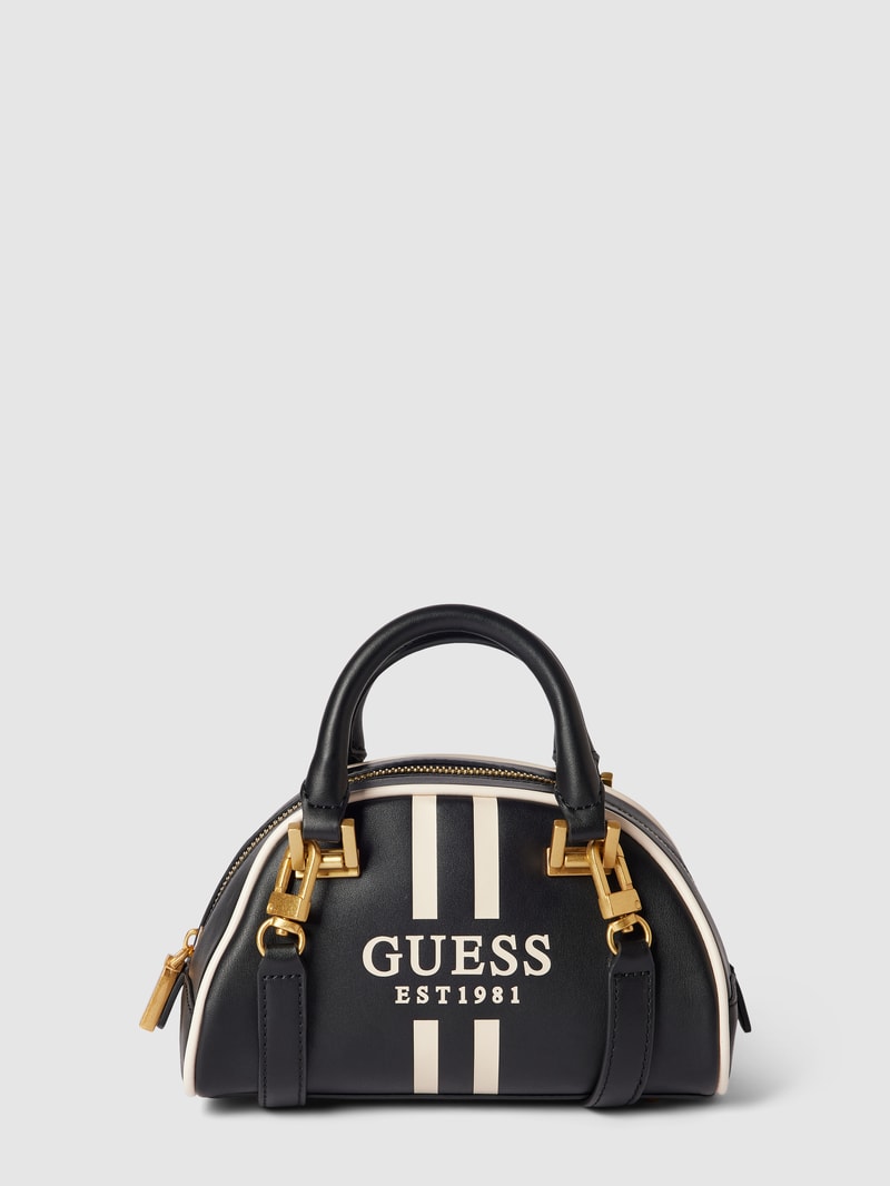 Bowling Bag mit Label-Print Modell 'MILDRED' in schwarz