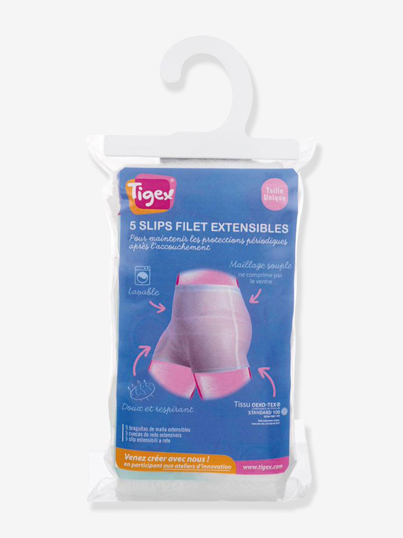 Lot de 5 slips filets extensibles TIGEX blanc