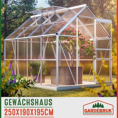 Gardebruk Gewächshaus, Aluminium 4,75m² mit Fundament 250x190cm inkl. 2 Dachfenster
