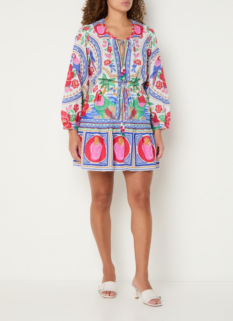 Vestido túnica corto Farm Rio con estampado y cuello con lazo